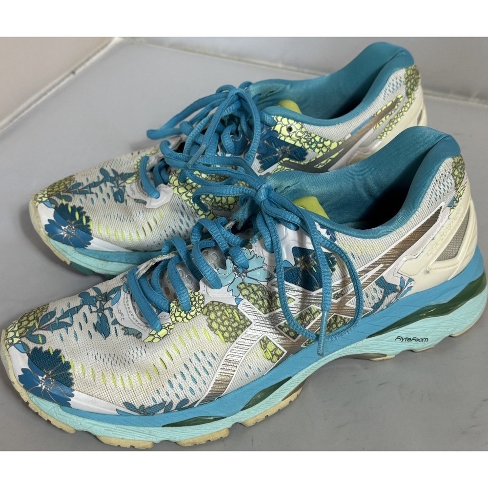 ASICS Gel-Kayano 23 Women T6A5N Silver Turq Wht Lime Running Shoe Sz 7.5 VG+++